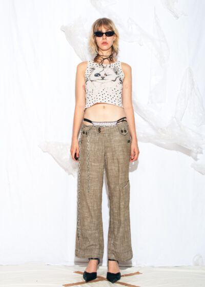 Vintage Y2K Low Rise Cargo Trousers in Khaki