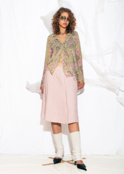 Vintage Y2K Midi Skirt in Pink Wool Blend