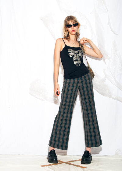Vintage Y2K Low Rise Checked Flare Trousers in Grey
