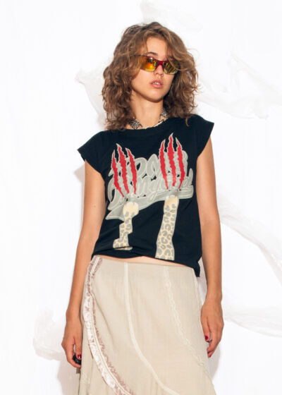 Vintage Y2K Weird Paw Print Top in Black