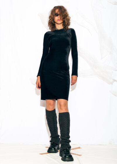 Vintage Y2K Velvet Mini Dress in Black