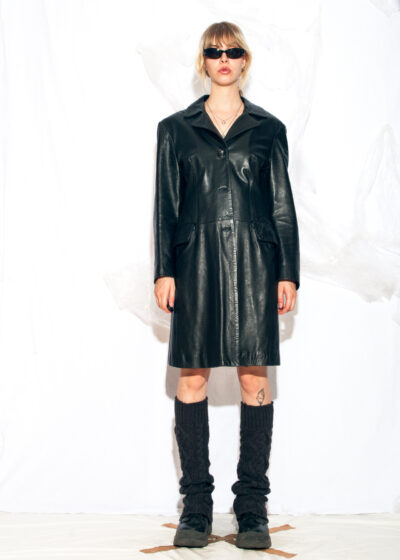 Vintage Y2K Matrix Leather Coat in Black