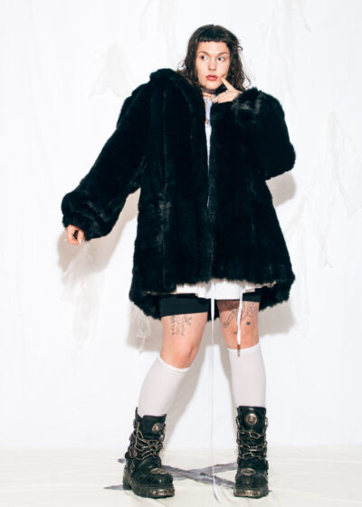 Vintage 80s Chunky Faux Fur Teddy Coat in Black