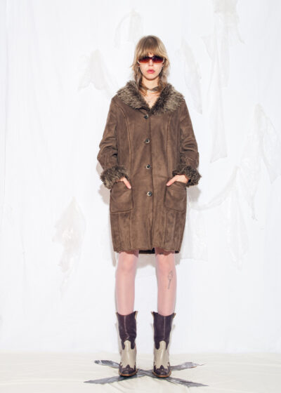 Vintage Y2K Shaggy Faux Shearling Coat in Brown
