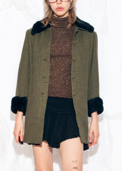 Vintage 60s Wool Blazer Coat in Green Houndstooth