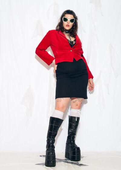 Vintage Y2K Corduroy Crop Blazer in Red