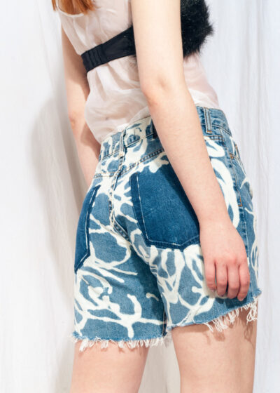 Vintage Denim Shorts 90s Reworked Hand-painted Bermudas