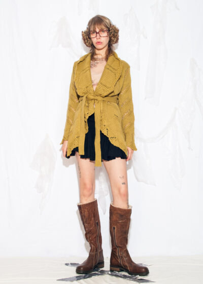 Vintage Y2K Frilly Knit Cardigan in Green