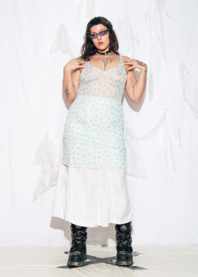 Vintage 70s Sheer Slip Dress in Blue Flower