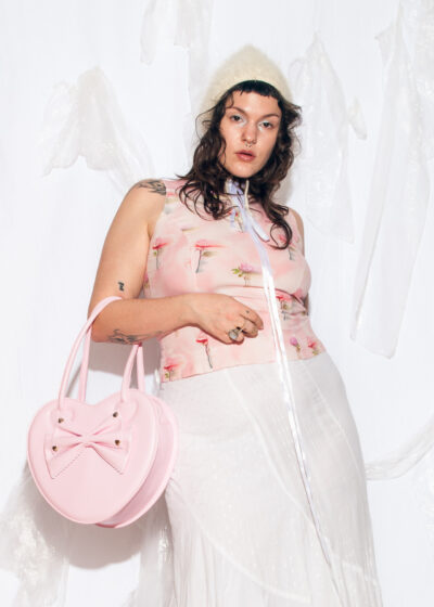 Vintage 90s Rose Printed Corset Top in Pink