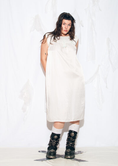 Vintage 50s Satin Slip Dress in White