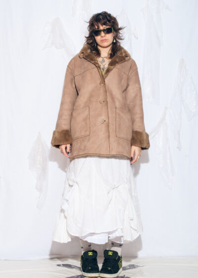 Vintage Y2K Faux Shearling Winter Coat in Beige