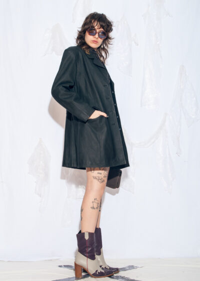 Vintage Y2K Leather Coat in Black