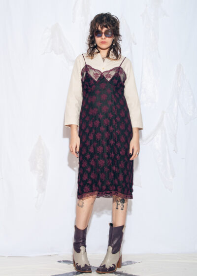 Vintage 70s Whimsigoth Slip Dress in Maroon Lace