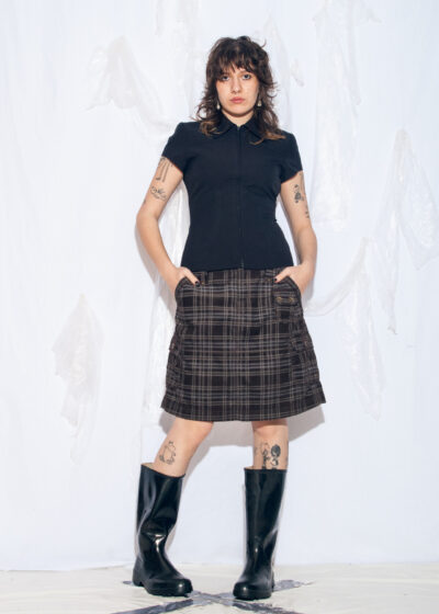 Vintage Y2K Midi Cargo Skirt in Brown Checked