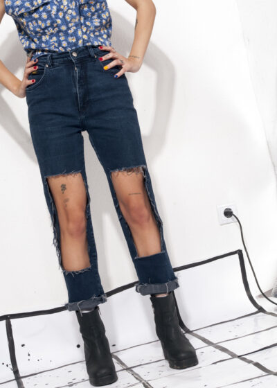 Reworked Wrangler jeans 90s vintage grunge cut-out denim
