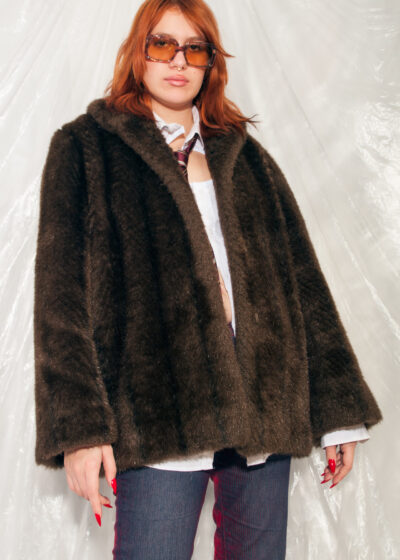 Vintage Teddy Coat 60s Mod Faux Fur Jacket in Brown