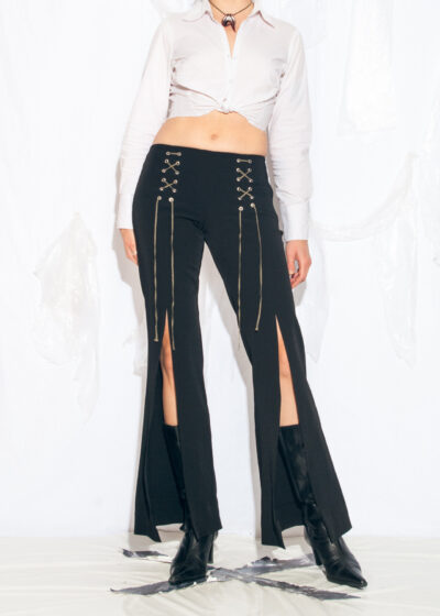 Vintage Y2K Slit Leg Flare Trousers with Lace Up Details