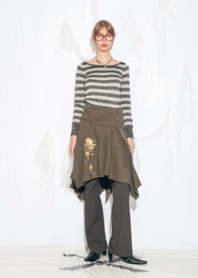 Vintage Y2K Frilly Midi Skirt in Khaki