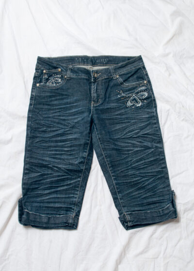 Vintage Y2K Embroidered Capri Jeans in Blue