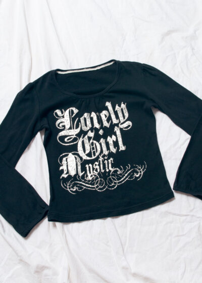 Vintage Y2K Whimsigoth Long Sleeve Top in Black