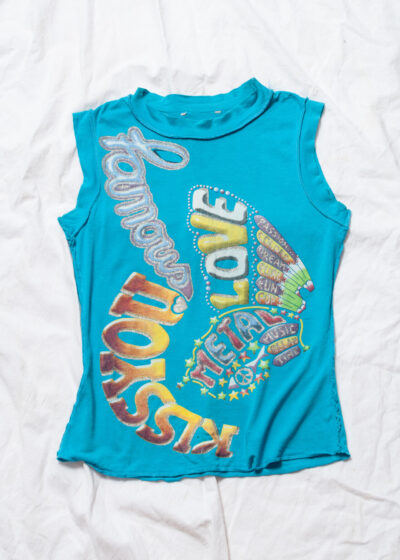 Vintage Y2K Butterfly Metal Love Crop Top in Blue