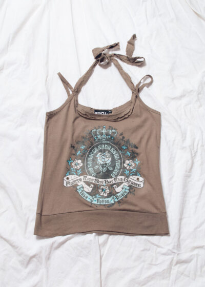 Vintage Y2K Crown Printed Halter Top in Brown