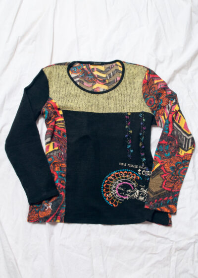 Vintage Y2K Boho Patchwork Top in Black