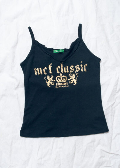 Vintage Y2K Tank Top in Black with Gold Crown Print