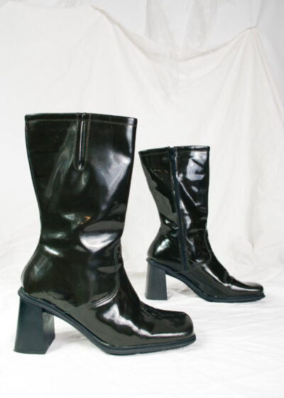 Vintage Y2K High Heel Patent Leather Boots in Green