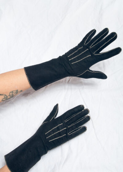 Vintage 80s Suede Leather Gloves in Black