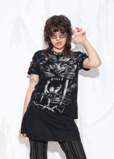 Vintage Y2K Beast Full Print Rave Tee in Black