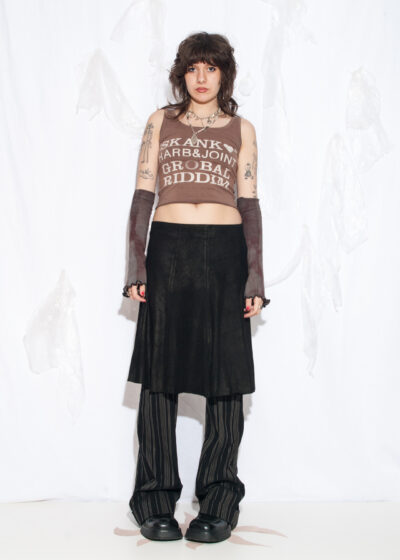 Vintage Y2K Real Leather Skirt in Black by Butterfly