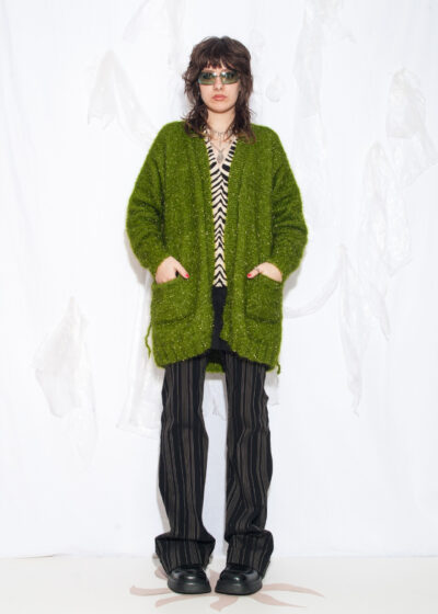 Vintage 90s Hand Knitted Cardigan in Grinch Green