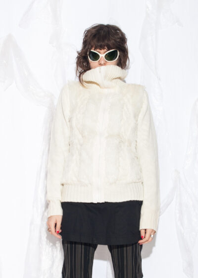 Vintage Y2K Furry Knit Cardigan in Beige