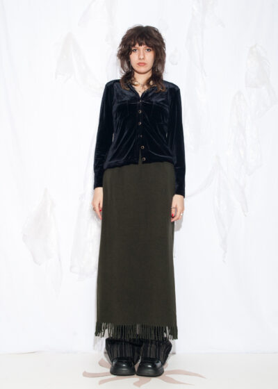 Vintage 90s Wool Blend Maxi Skirt in Khaki