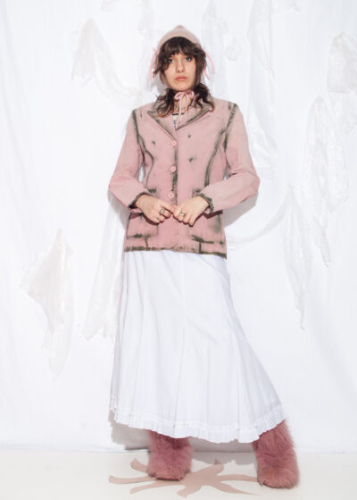 Reworked Vintage Y2K Leather Blazer Coat in Pink and Green