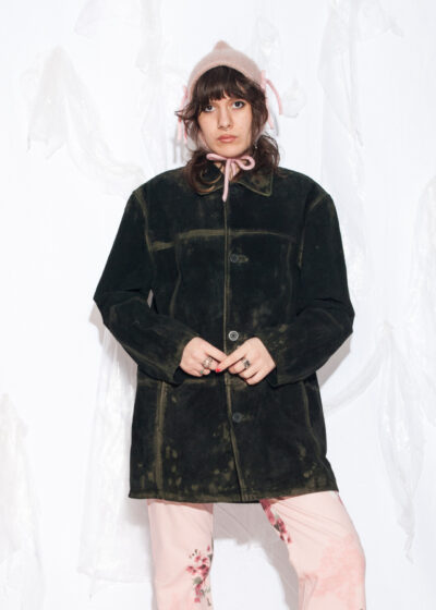 Reworked Vintage 90s Leather Coat in Hand Painted Black