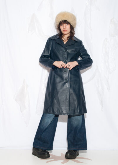 Vintage 70s Leather Trench Coat in Blue