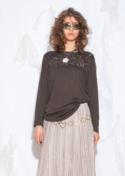 Vintage Y2K Silk Knit Lace Jumper in Grey