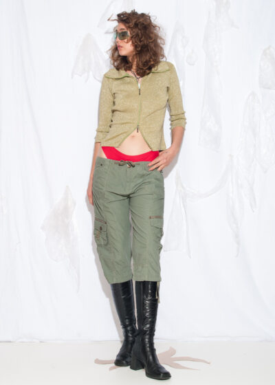 Vintage Y2K Cargo Capri Pants in Khaki Green