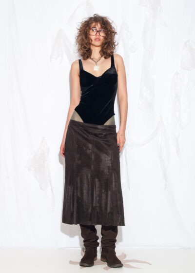 Vintage Y2K Frilly Midi Skirt in Brown