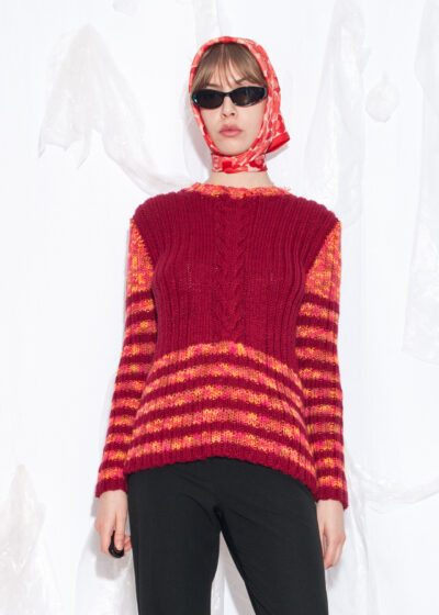 Vintage Y2K Handmade Knit Jumper in Maroon