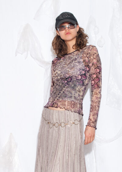 Vintage Y2K Whimsigoth Mesh Top in Purple