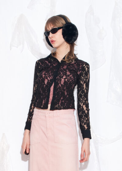 Vintage Y2K Fitted Lace Shirt in Black