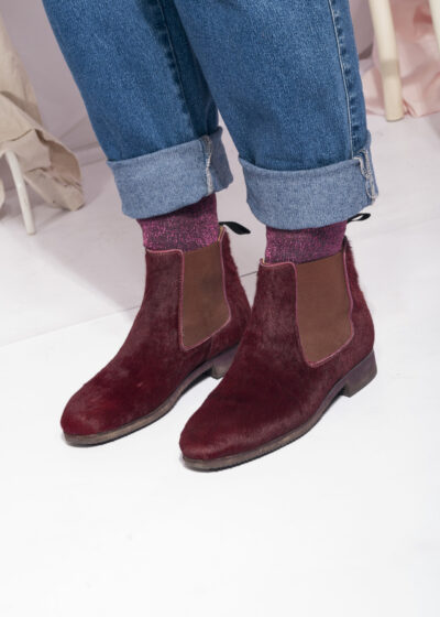 Vintage ankle boots 90s designer handmade maroon fur shoes