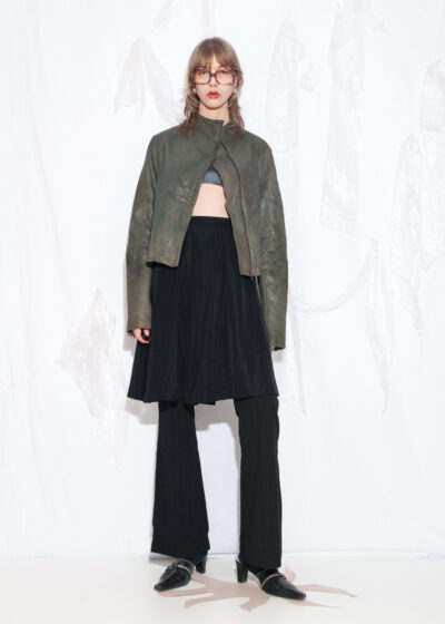 Vintage Y2K Leather Jacket in Grey Green