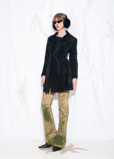 Vintage Y2K Leather Coat in Dark Green