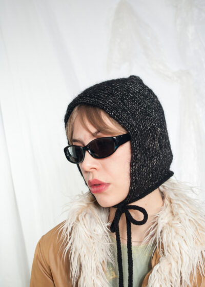 Handmade Baby Bonnet Hood - Silver Black Vintage Yarn