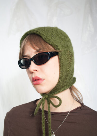 Handmade Knitted Hood in Green Vintage Yarn